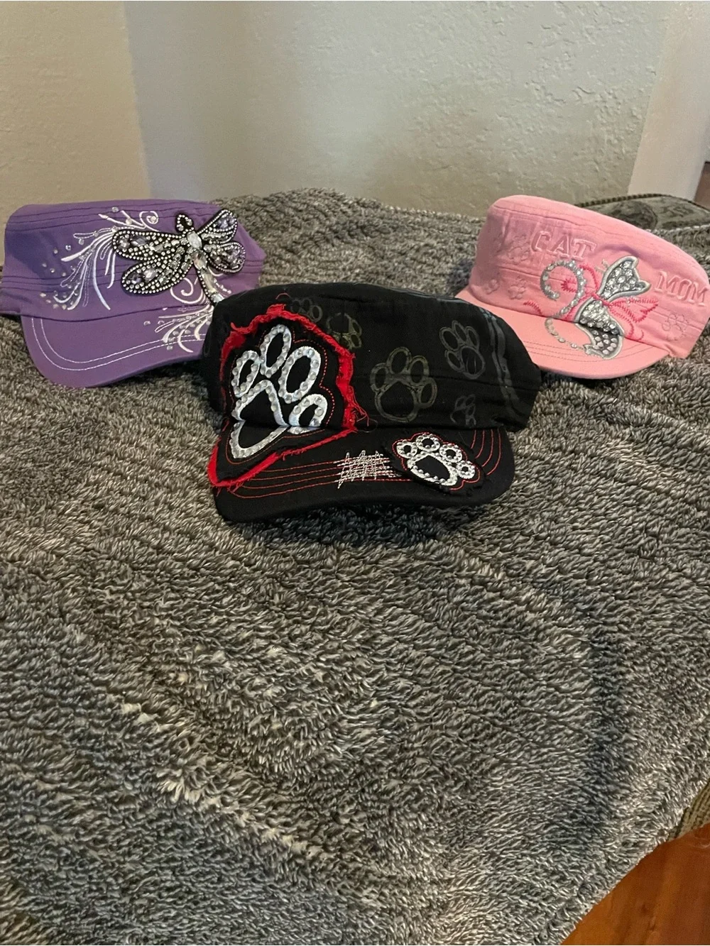Teens - Women’s Paw Print Embroidered Cadet Cap - Black, Pink, Purple